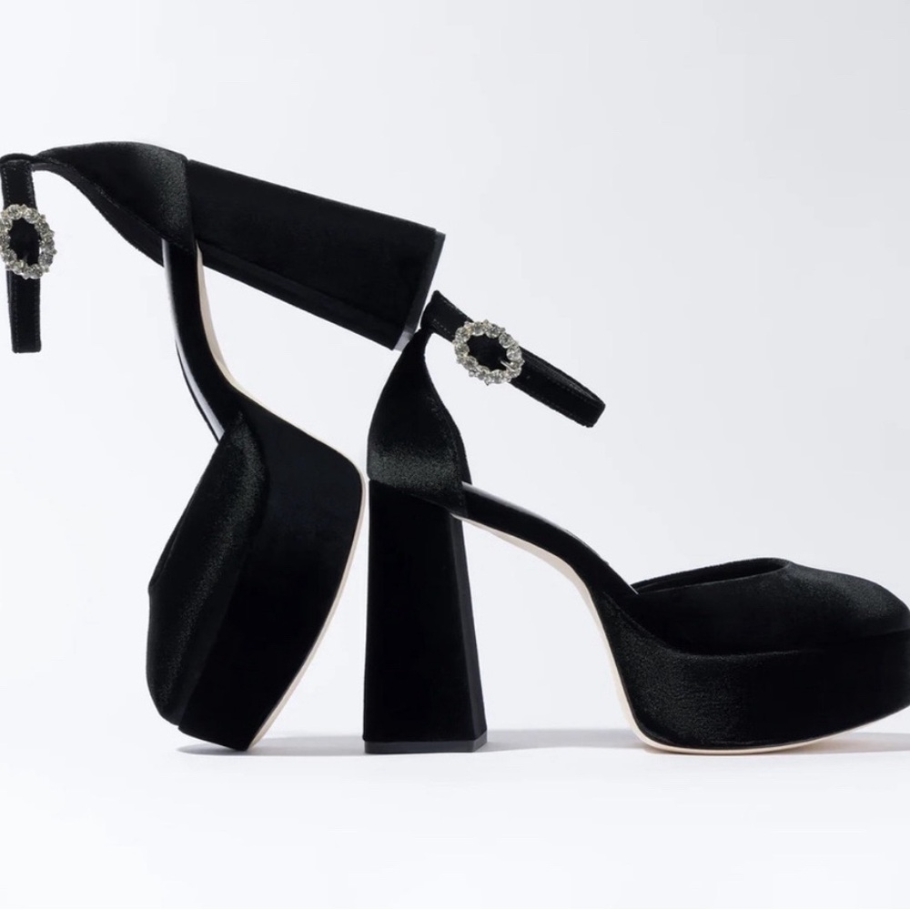 Larroude Ari Velvet Platform Pumps